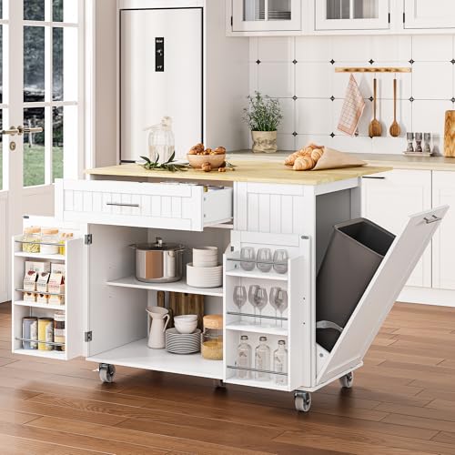 White Rolling Kitchen Island with Storage H761392