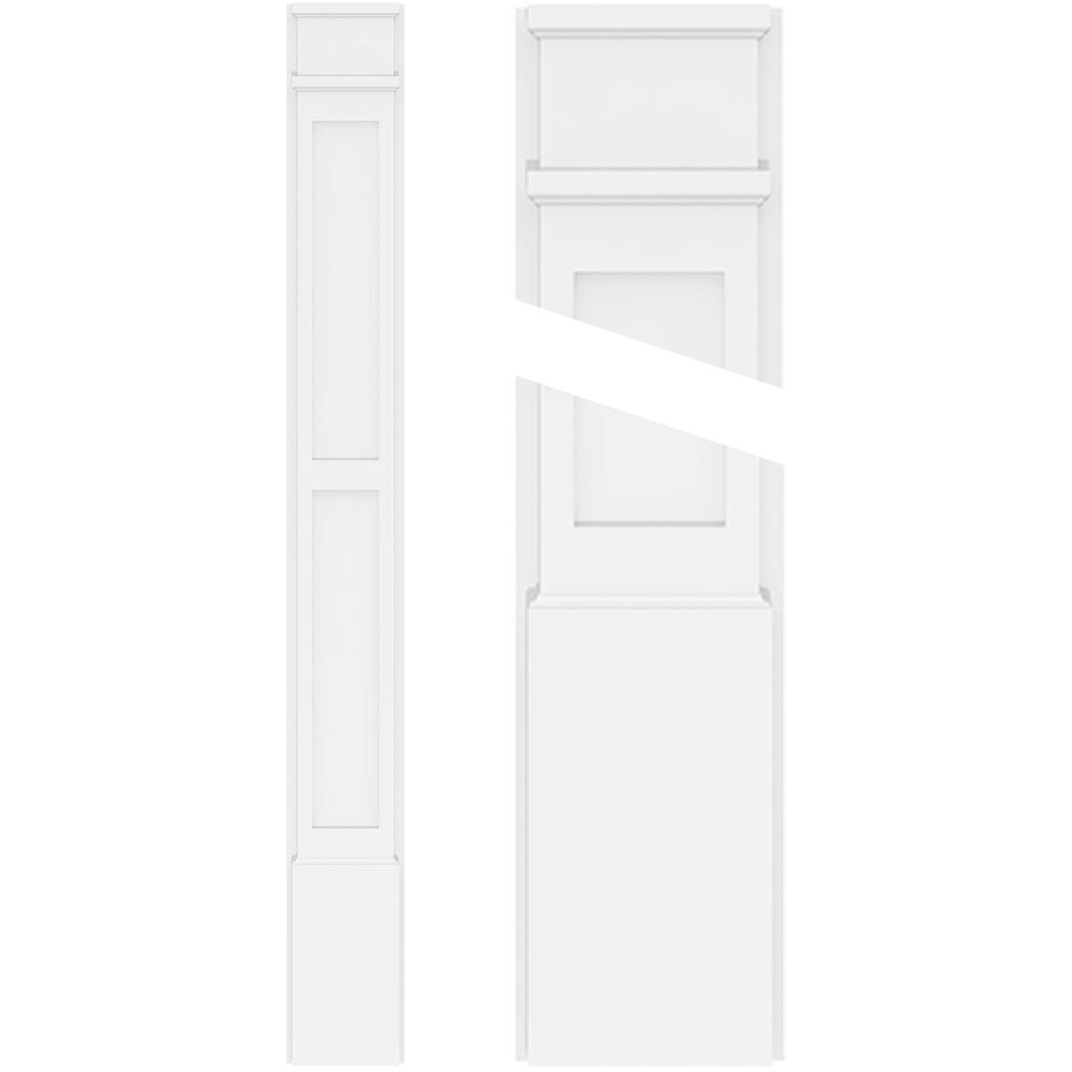 10x22W x 90x22H x 2x22P Two Equal Flat Panel PVC Pilaster with Decorative Capital & Base (Pair) R8775