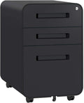 3 Drawer Mobile Metal File Cabinet with Lock (Black) L334937