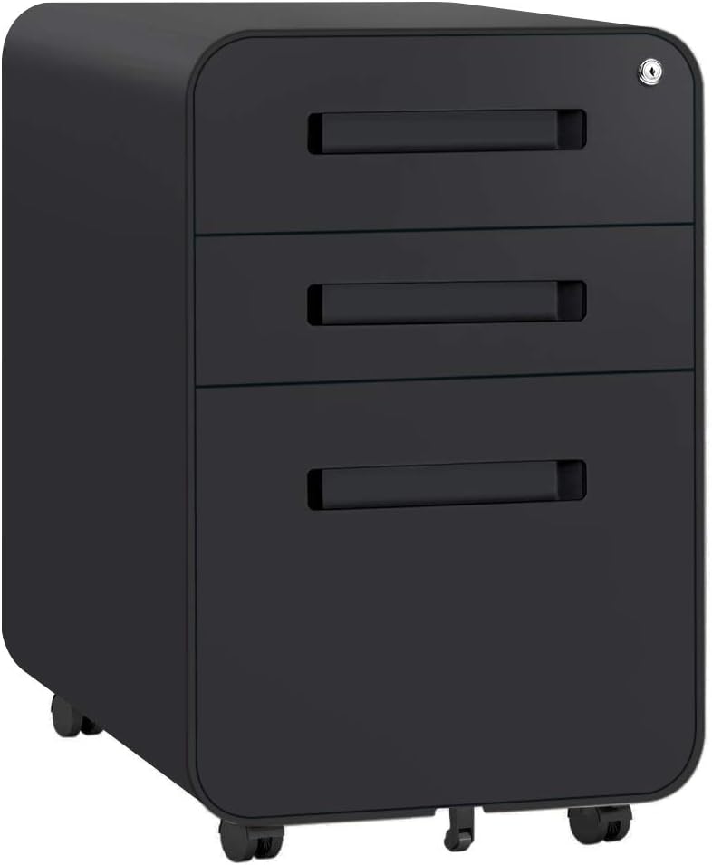 3 Drawer Mobile Metal File Cabinet with Lock (Black) L334937