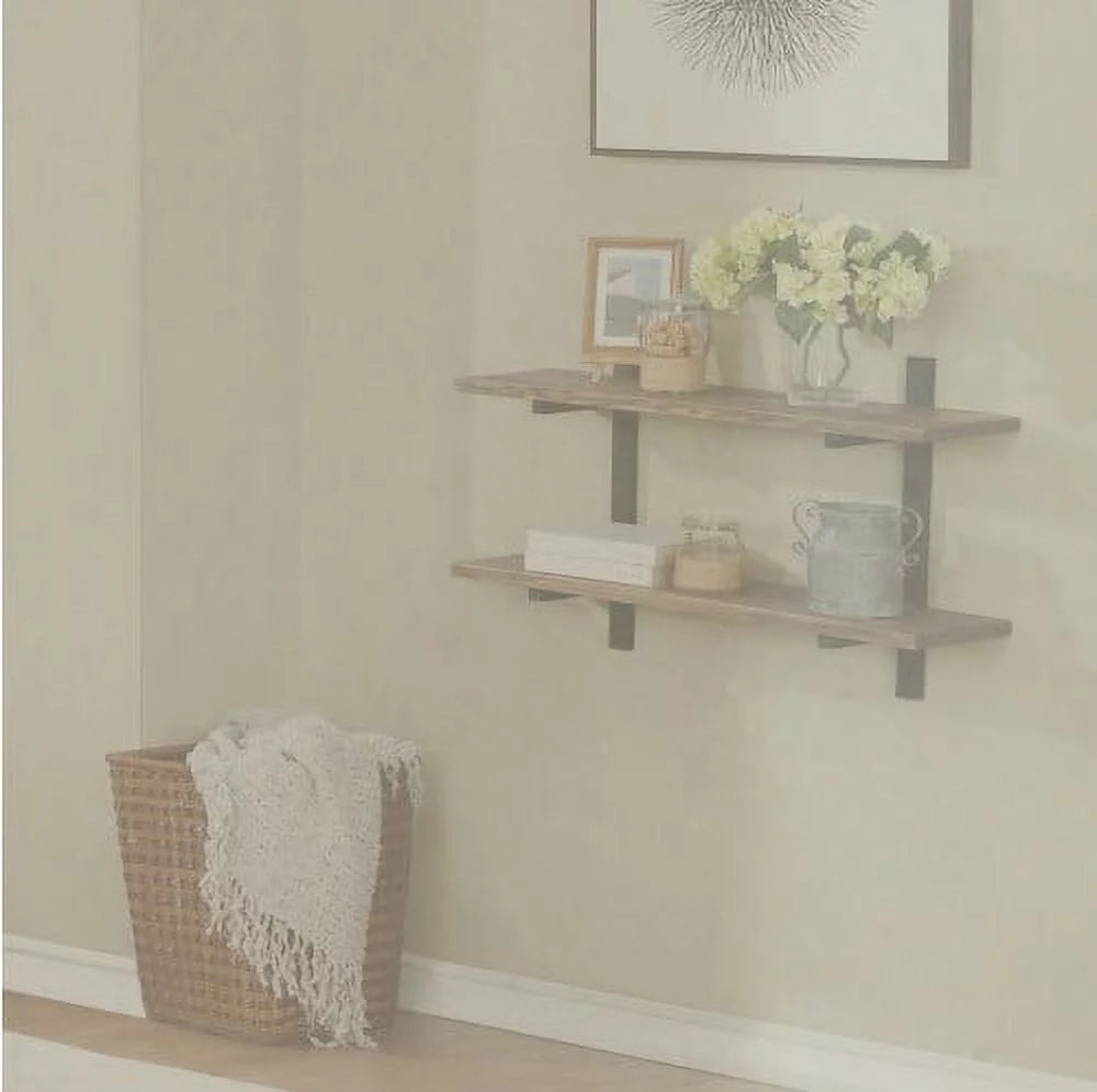 36"W Metal and Solid Wood Wall Shelf A1202