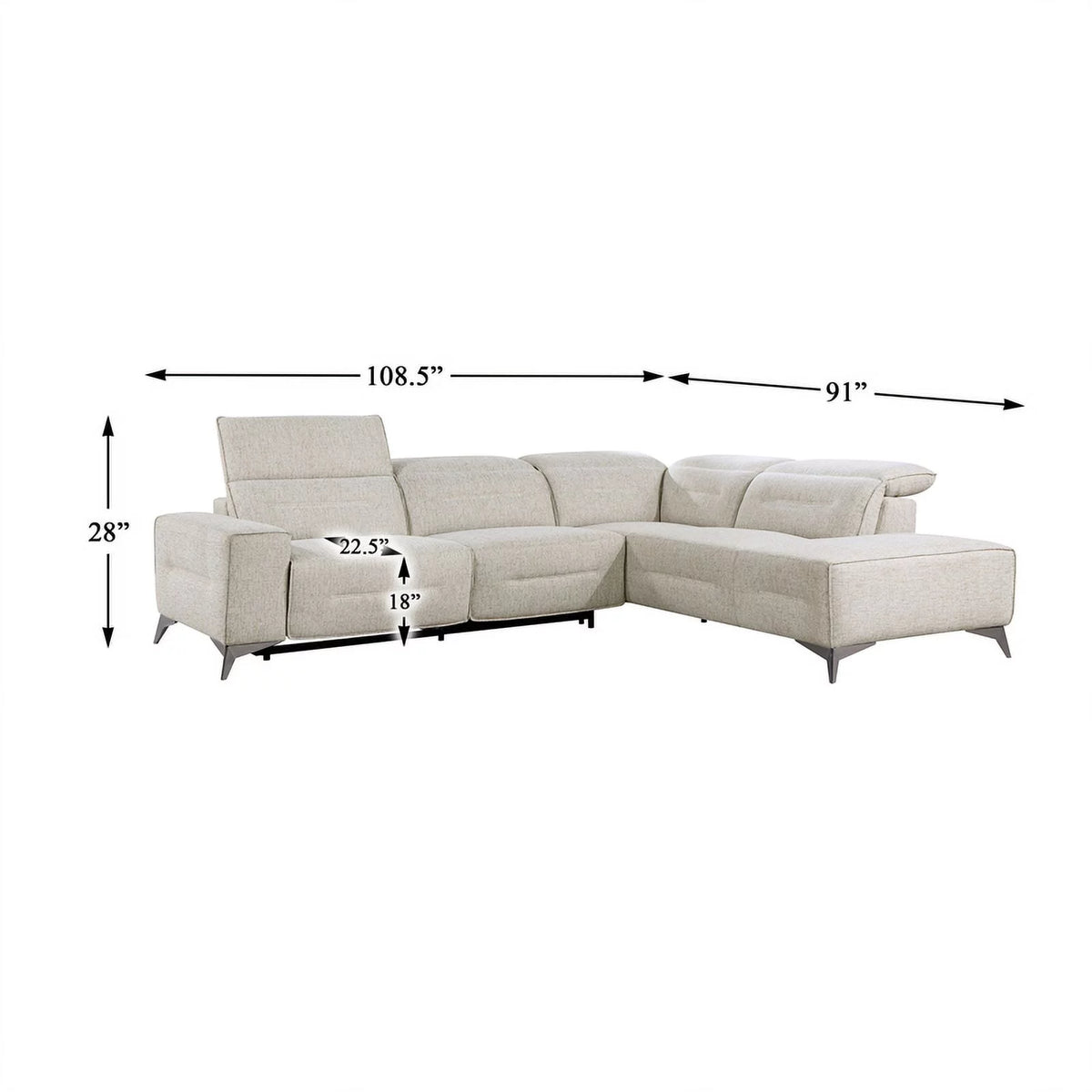 Sand Chenille 2pc Power Sectional with Right Chaise Y195851