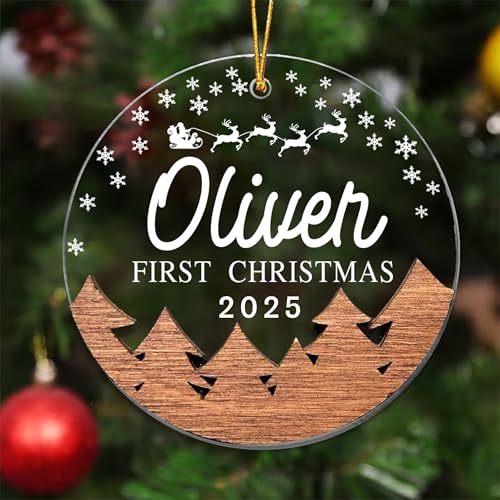 Engraved Wooden and Acrylic Baby's 1st Christmas Ornament 2025 Q7264
