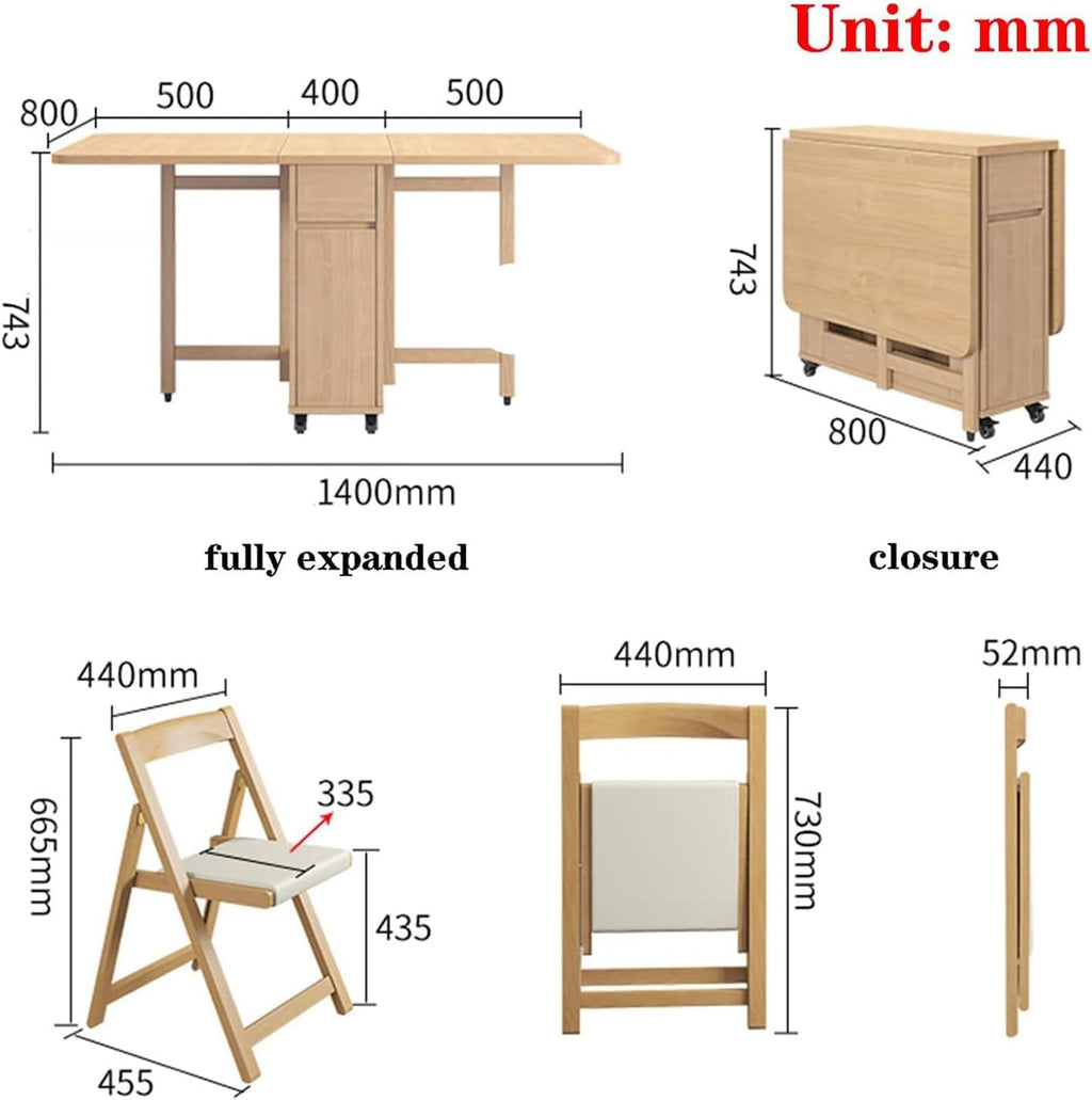 Beige Solid Wood Folding Dining Table Set D431488