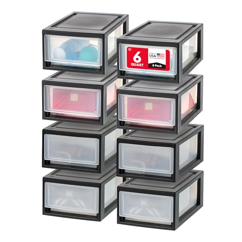 6 Qt. Plastic 4-Pack Stackable Drawer Storage Organizer, Black I13730