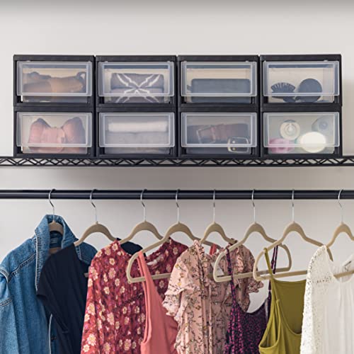 6 Qt. Plastic 4-Pack Stackable Drawer Storage Organizer, Black I13730