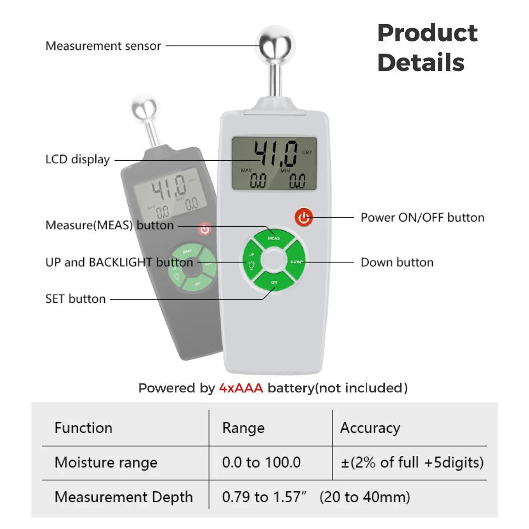 Pinless Digital Moisture Meter with LCD Display L120238