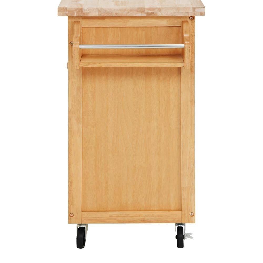 Natural Kitchen Island Cart with Solid Wood Top and Drawer D114