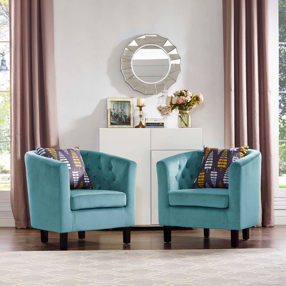 2 Piece Performance Velvet Armchair Set in Sea Blue O89833