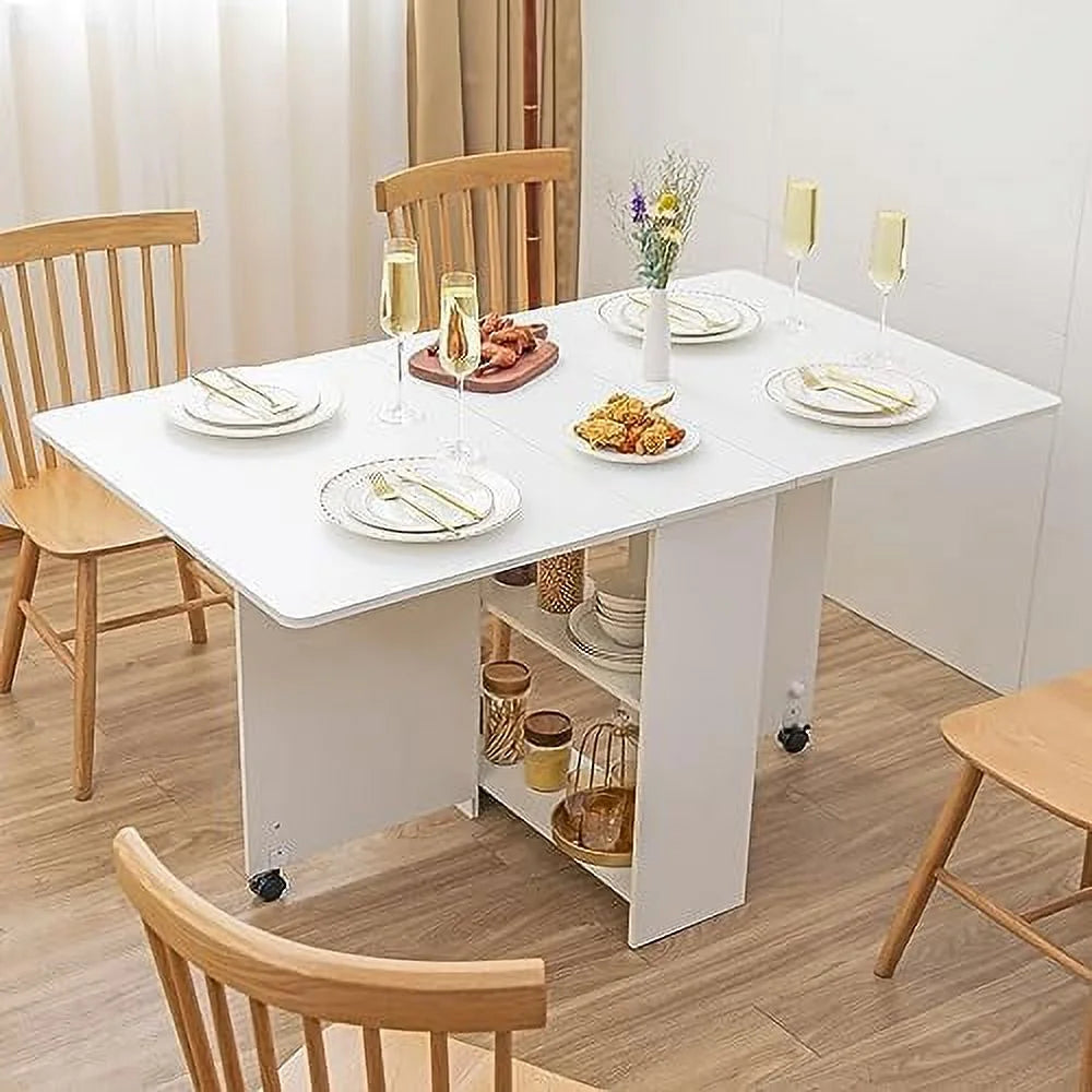 White Marble Folding Dining Table with Racks W291664