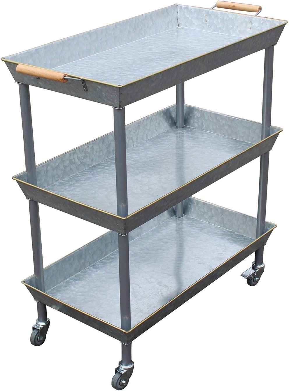 3 Tier Galvanized Metal Utility Cart with Wheels V9758