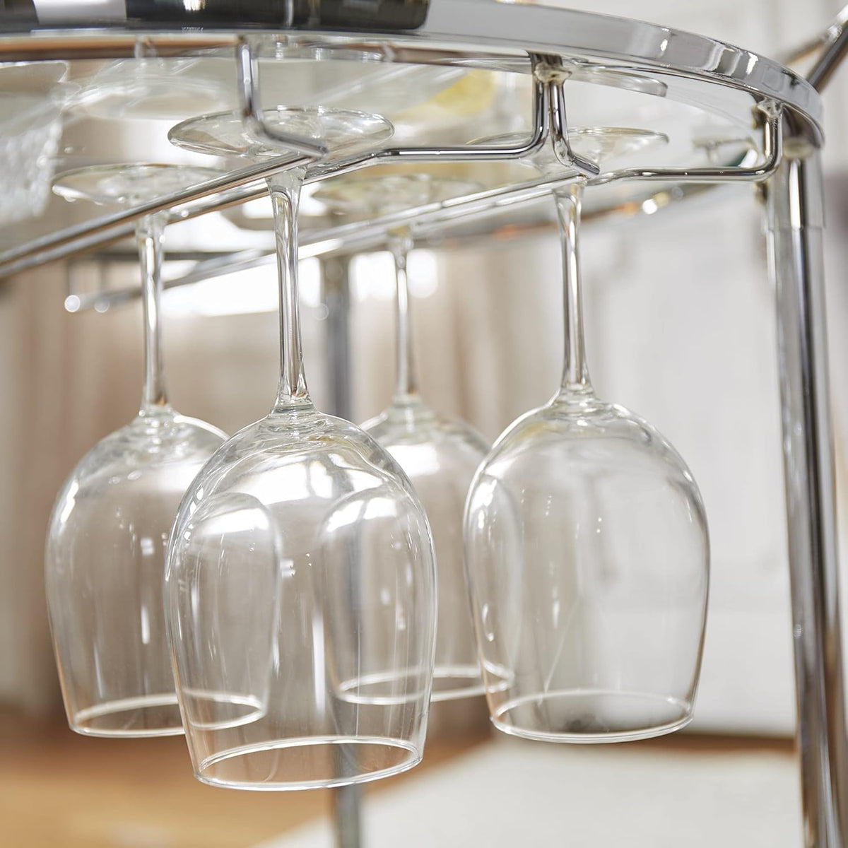 Round Chrome Metal Glass Top Bar Cart P2062