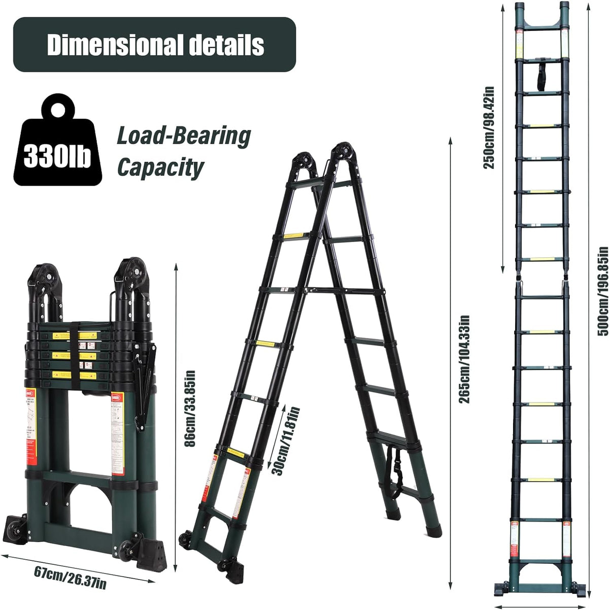 16.5FT Telescoping Aluminum Ladder with Tool Platform and Wheels O6799