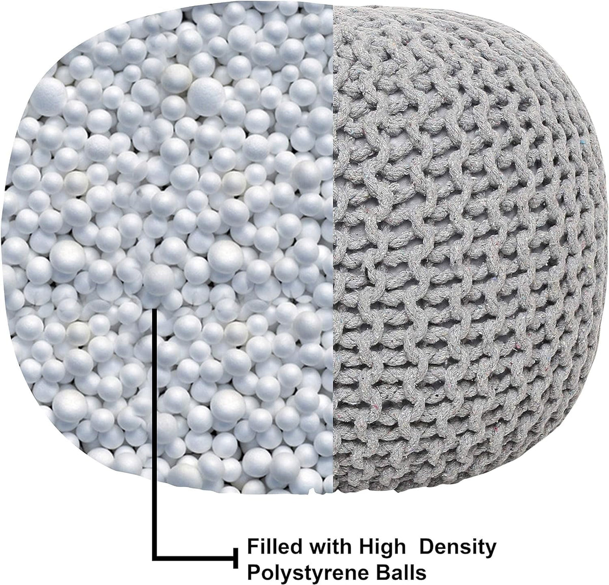 Round Cable Knitted Pouf Ottoman 18”x18”x14” Gray U723207