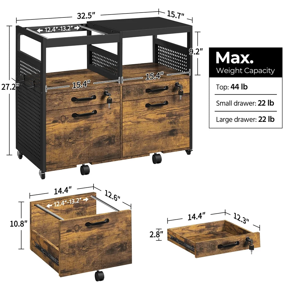 Rustic Brown Rolling Lateral File Cabinet D378
