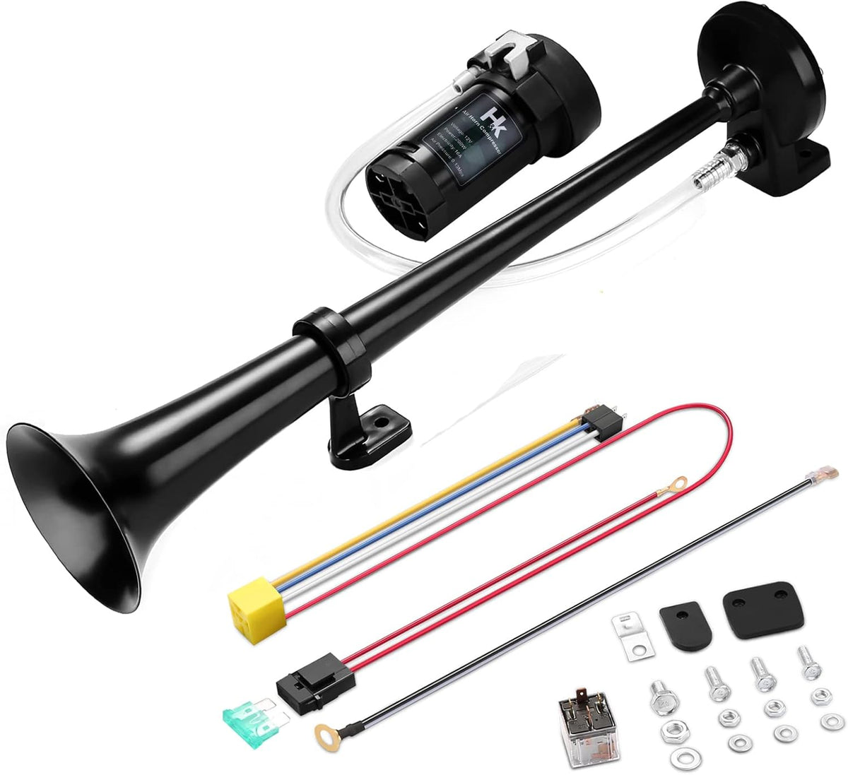 12V 150db Air Horn Kit with Compressor Single Trumpet Black N10359