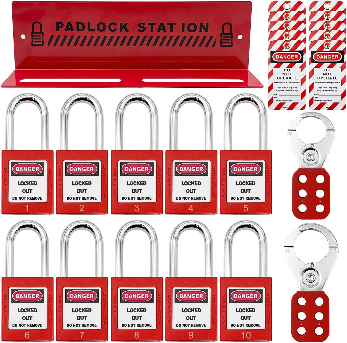 Lockout Tagout Station with 10 Padlocks, 2 Hasps, 20 Tags P513