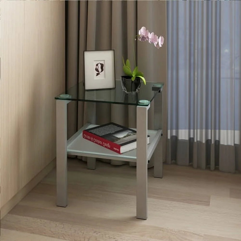 Glass Two Layer Round Side Table J38884