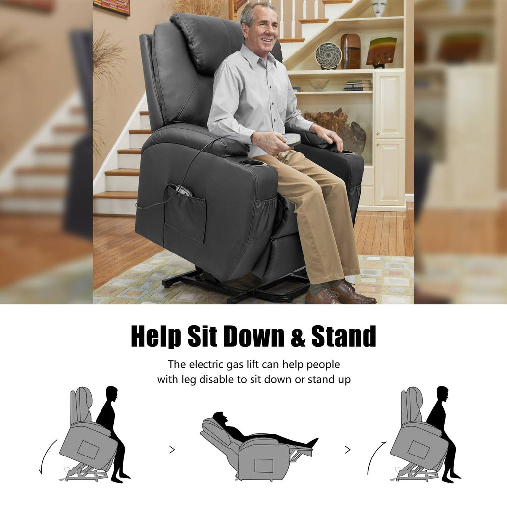 Black Power Lift Recliner with Massage and HEAT D120699