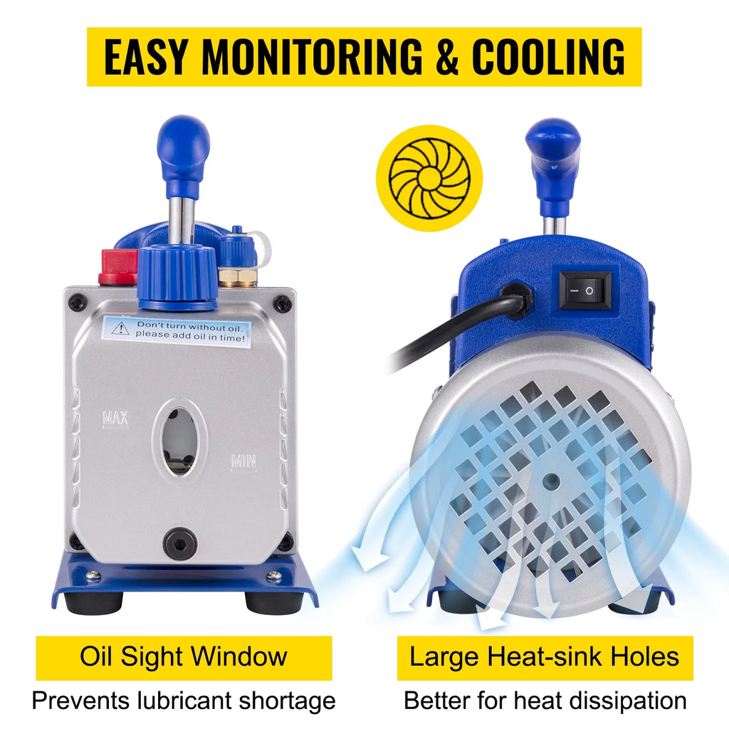 4CFM 1/4HP Single Stage Rotary Vane Vacuum Pump with AC Manifold Gauge Set Z284613