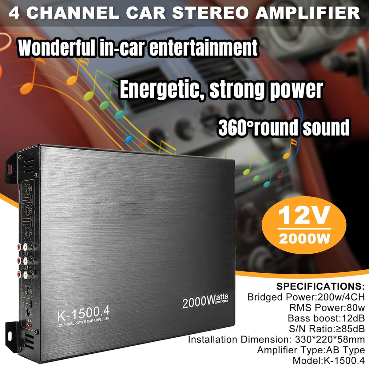 2000W 4 Channel Car Amplifier Pack of 2 Q222779