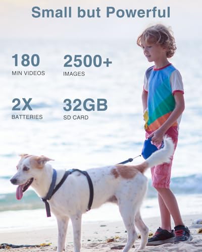 FHD 1080P Point and Shoot Kids Camera with 32GB Card, 2 Batteries, 16X Zoom Anti Shake Date Stamp, Pink X53536