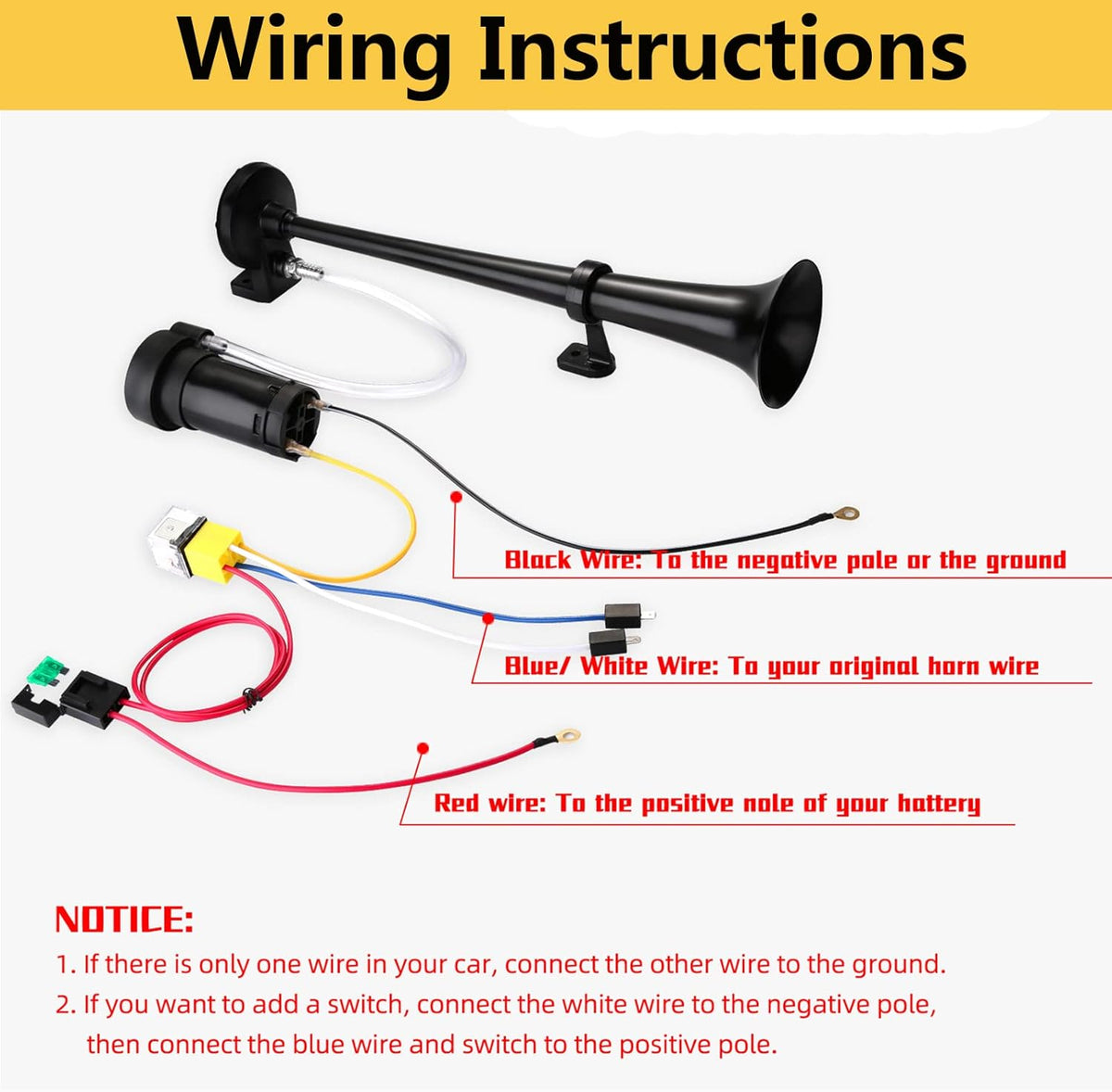 12V 150db Air Horn Kit with Compressor Single Trumpet Black N10359