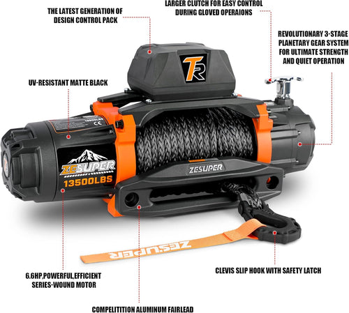 12V 13500 lb Load Capacity Electric Winch with Synthetic Rope and Wireless Remote J852