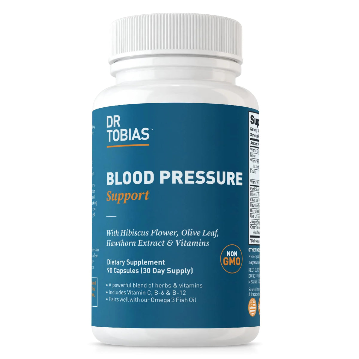Blood Pressure Support Supplement with Hawthorn, Hibiscus, Olive Leaf & Garlic, 90 Capsules L40444