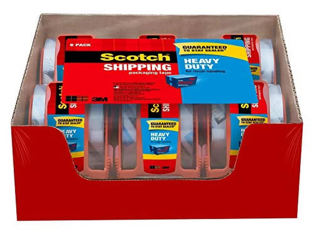 Heavy-Duty Packaging Tape With Dispenser, 1.88" X 66.66 Ft, Clear, 6/Pack D15366