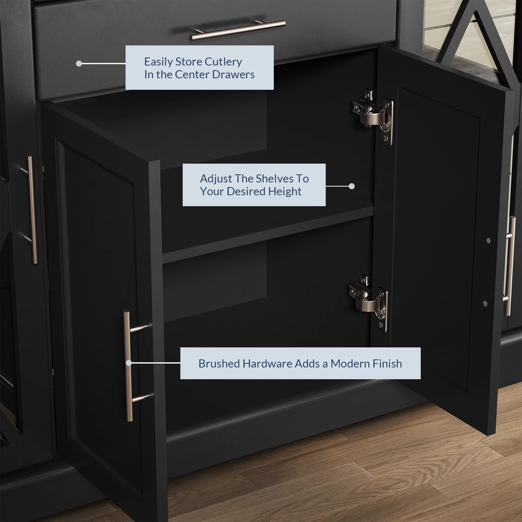 Black Wood Storage Sideboard Buffet Cabinet R59895