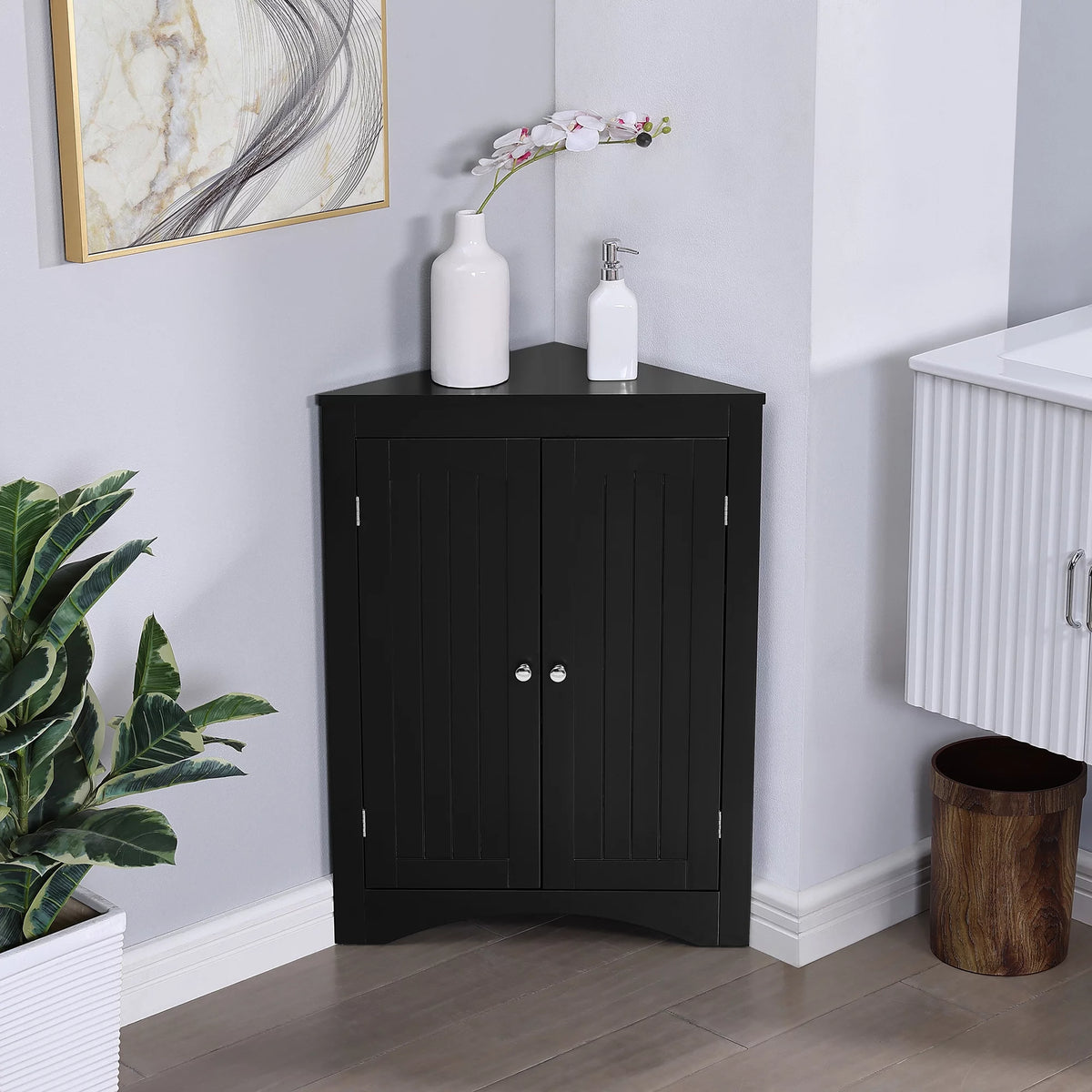 Free Standing Corner Storage Cabinet with Doors and Shelves G87329