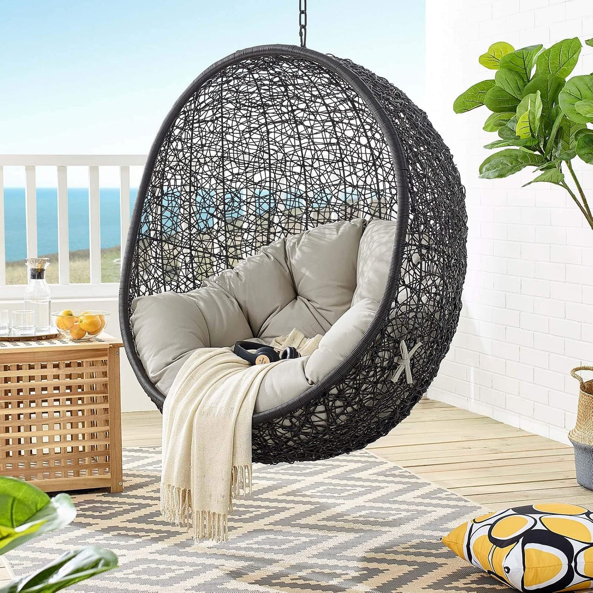 Black White Outdoor Patio Lounge Chair K595947