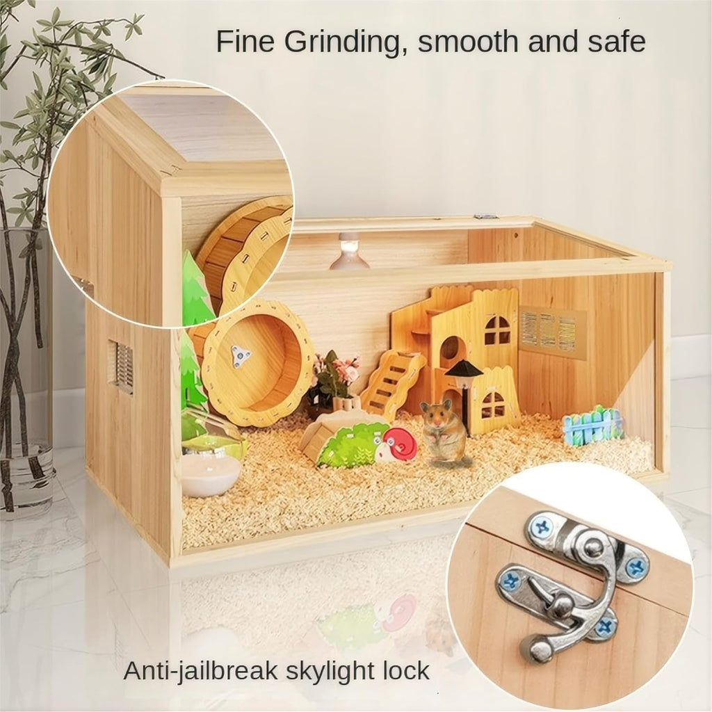 32 Inch Wooden Hamster Cage with Acrylic Sheets V24389