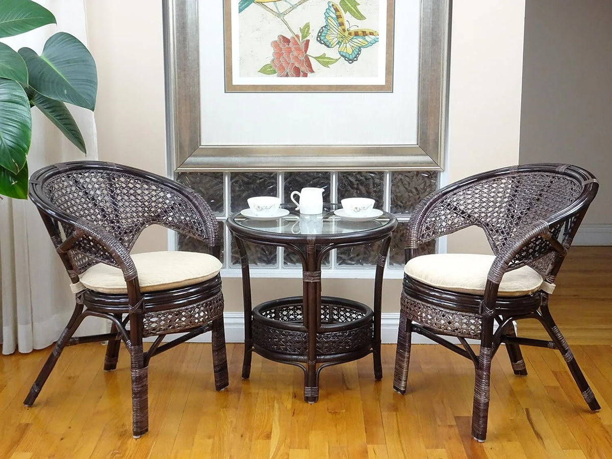 Round Rattan Wicker Coffee Table with Glass Top Y353