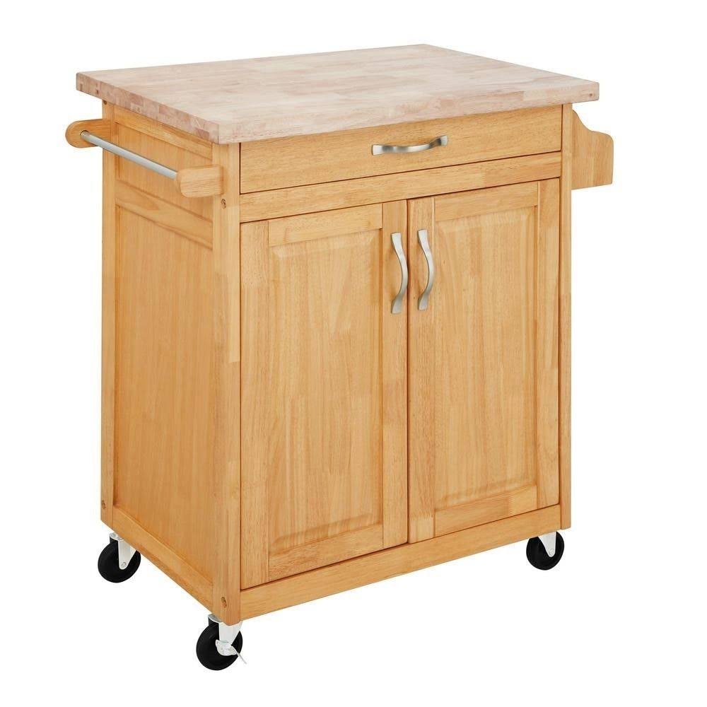 Natural Kitchen Island Cart with Solid Wood Top and Drawer D114