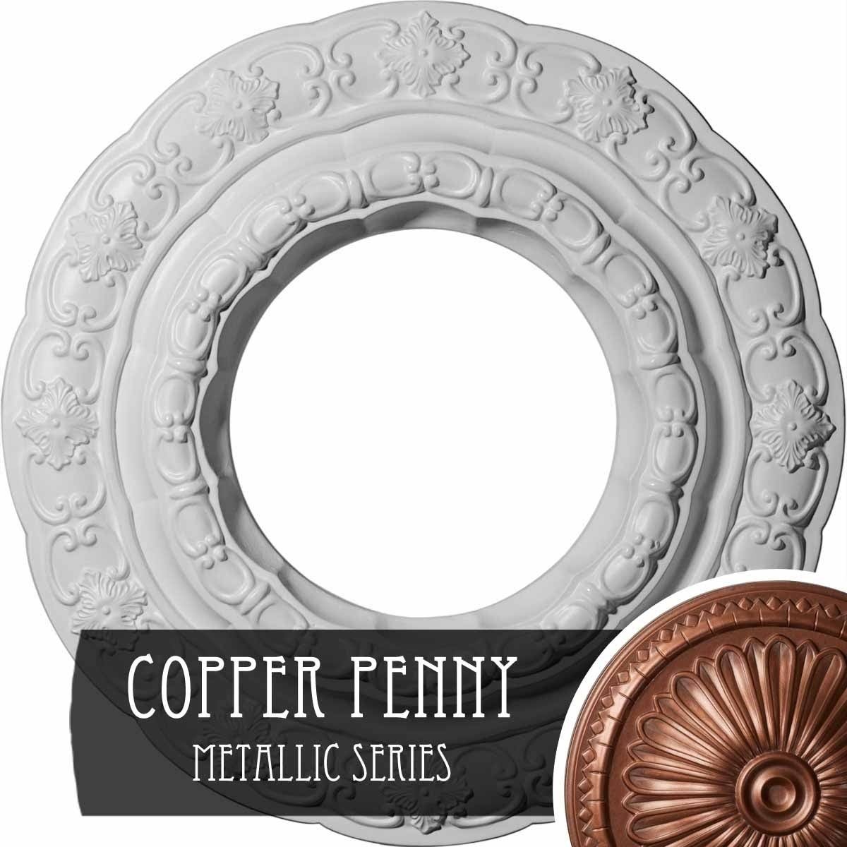 15 3/8x22OD x 7x22ID x 1x22P Hand-Painted Copper Penny Ceiling Medallion G471852