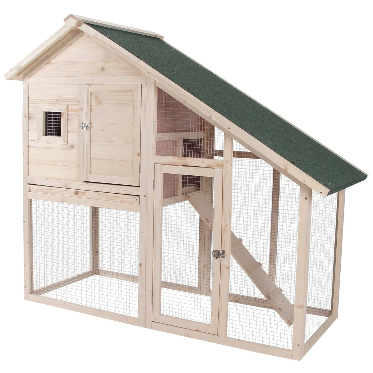 Wood Double Rabbit Hutch with Ramp and Outdoor Run O50201