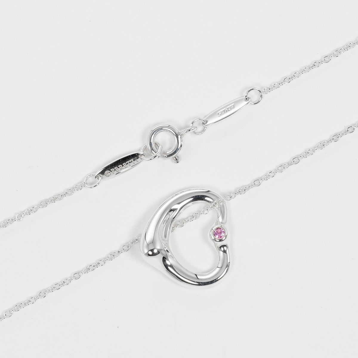 Open Heart Necklace 925 Silver Pink Sapphire Y4490