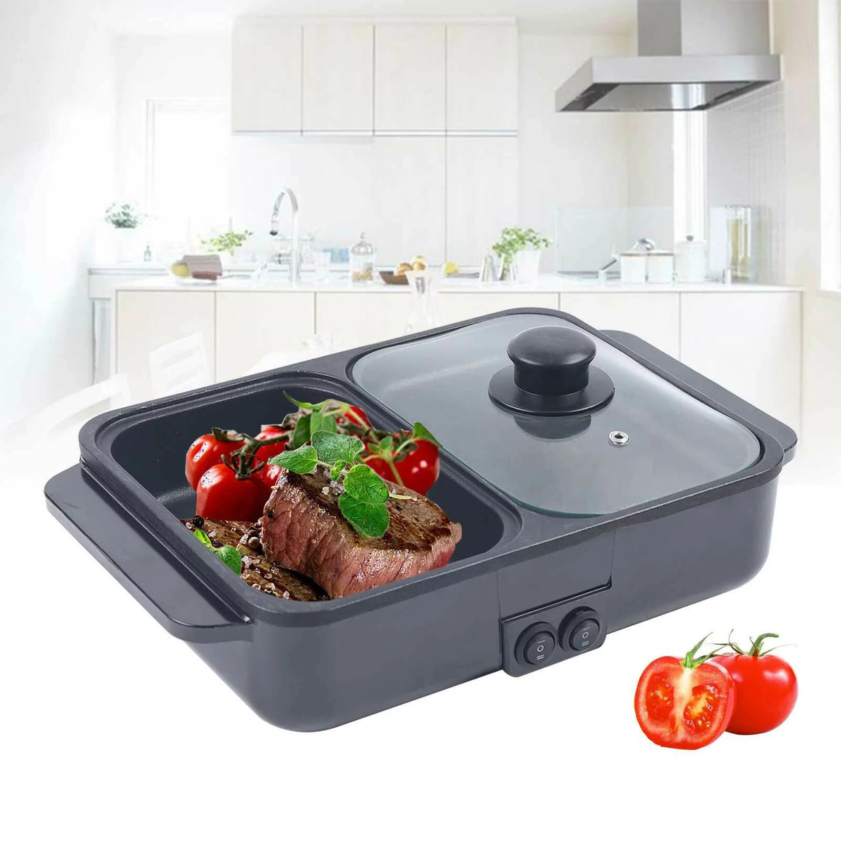 2 In 1 Electric Barbecue Grill Hot Pot Non-Stick Pan V319