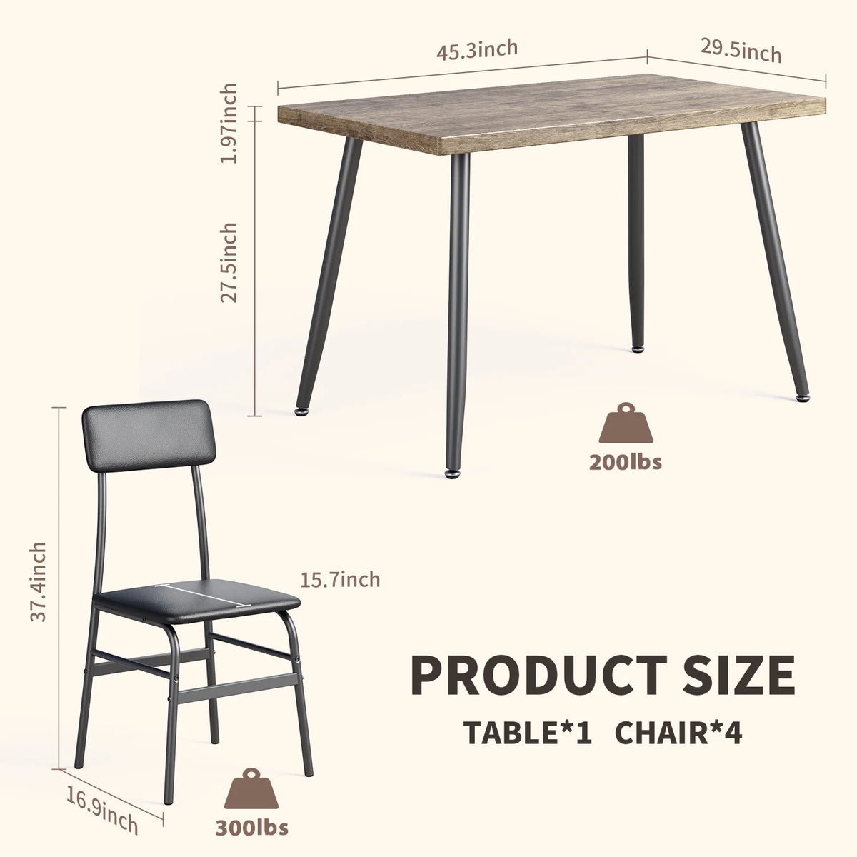 Dining Table Set for 4 Gray E1597