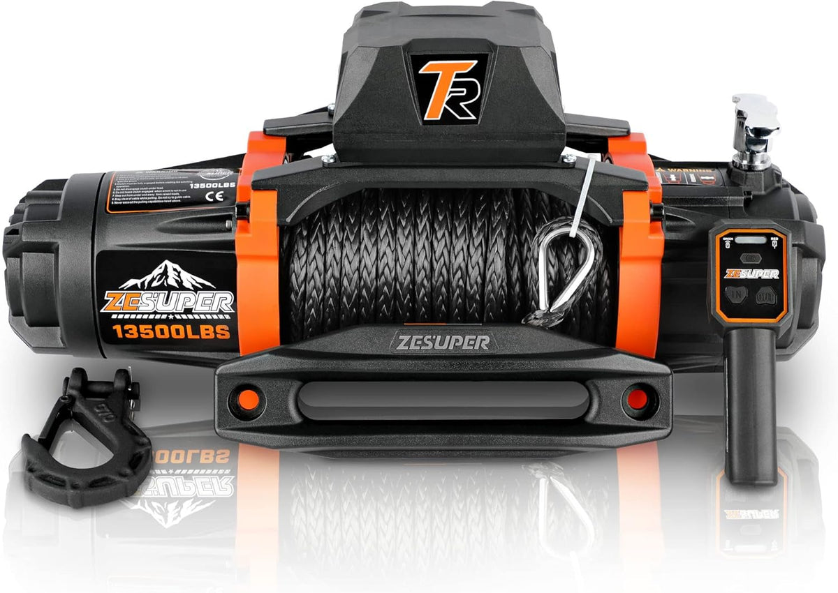 12V 13500 lb Load Capacity Electric Winch with Synthetic Rope and Wireless Remote J852