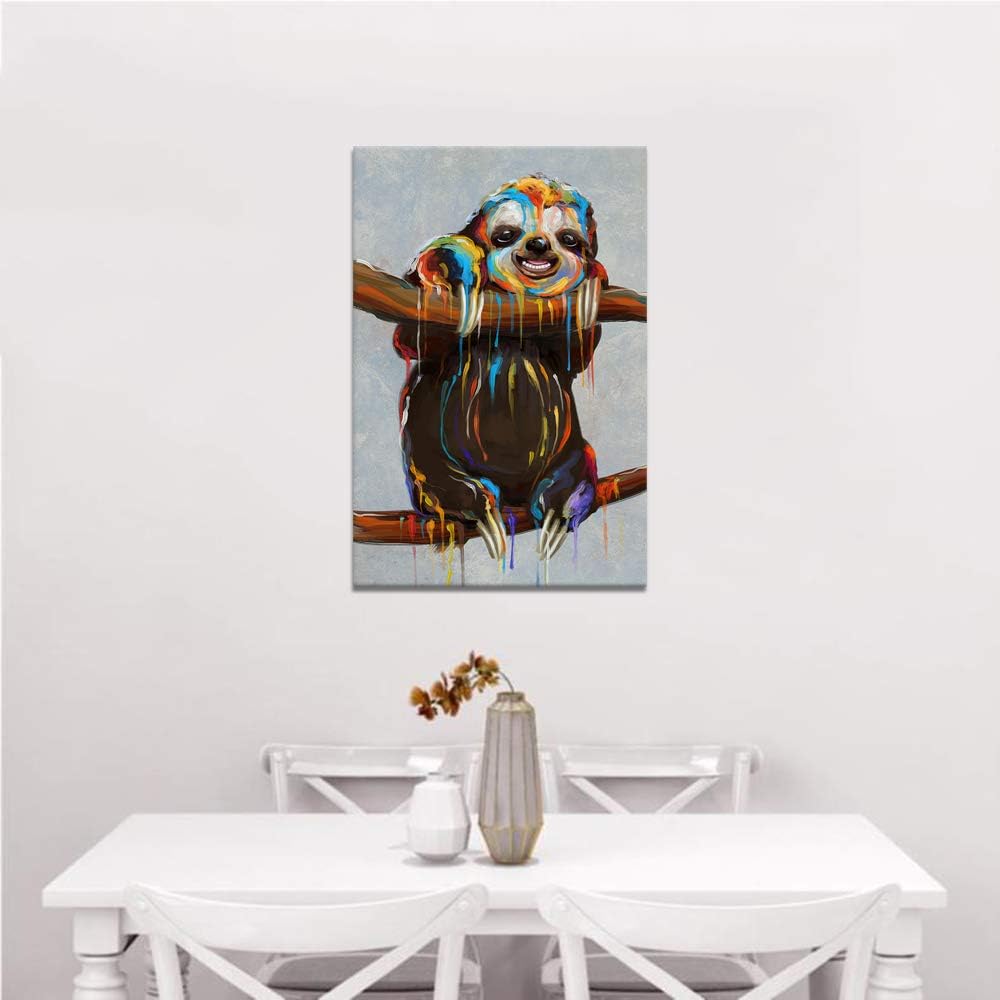 24x36 inches Colourful Sloth Canvas Wall Art Painting Print Q65616