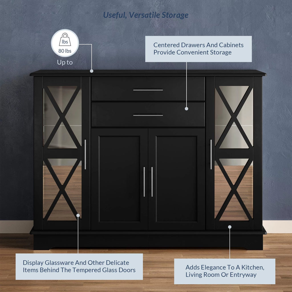 Black Wood Storage Sideboard Buffet Cabinet R59895
