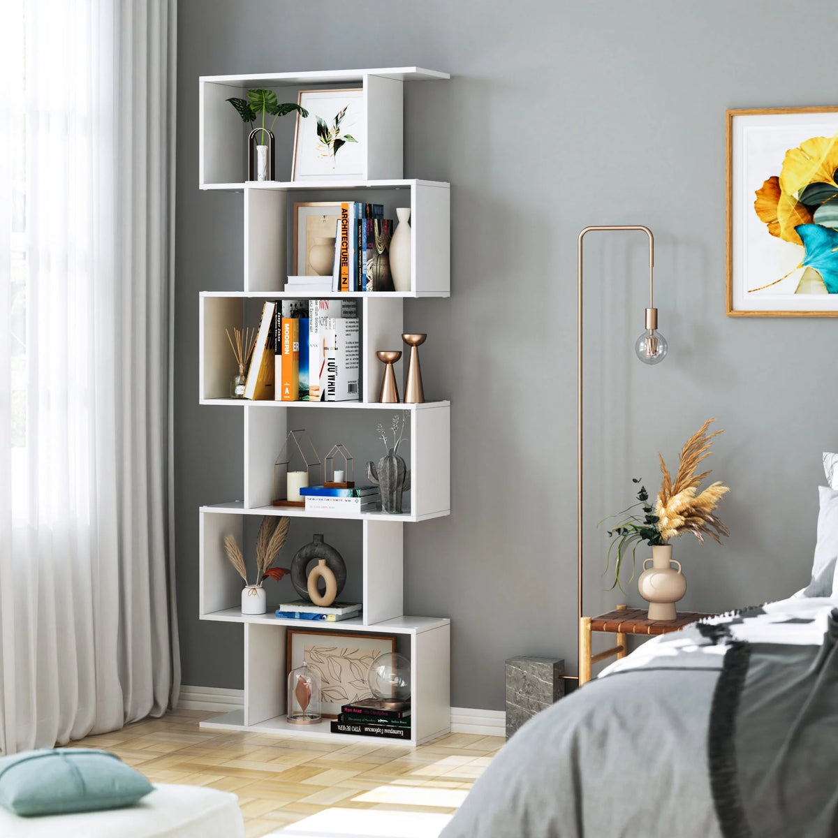 Black 6-tier Wood Bookcase B392125