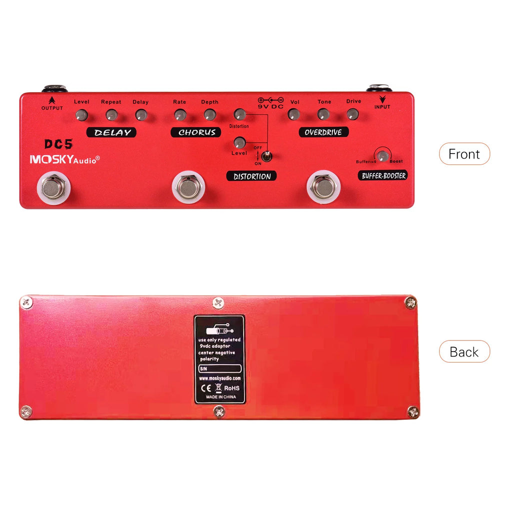 6-in-1 Multi-Effects Guitar Pedal with Delay, Chorus, Distortion, Overdrive, Booster, Buffer C46796