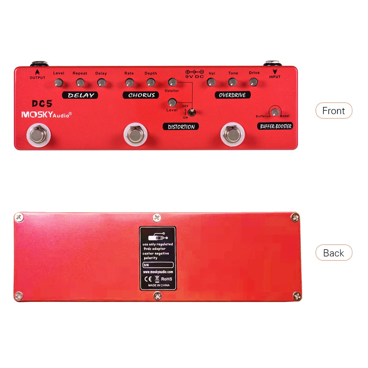 6-in-1 Multi-Effects Guitar Pedal with Delay, Chorus, Distortion, Overdrive, Booster, Buffer C46796