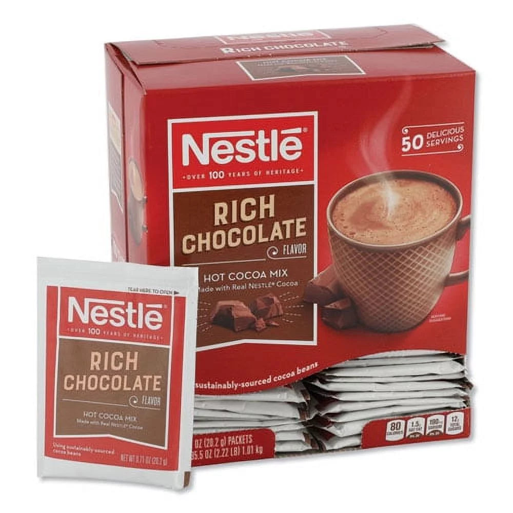 Hot Cocoa Mix, Rich Chocolate, .71oz, 50/box, Bundle of 2 Boxes C656989