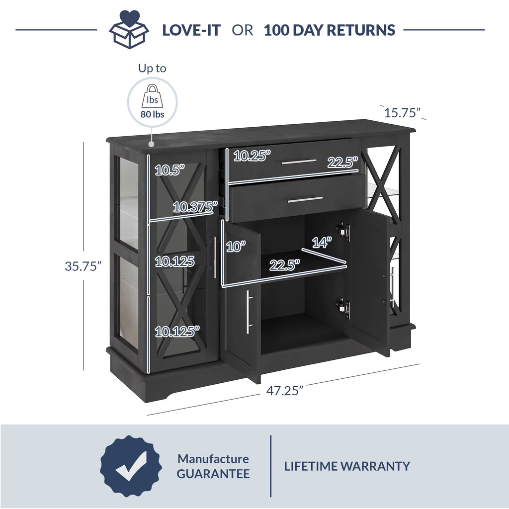 Black Wood Storage Sideboard Buffet Cabinet R59895
