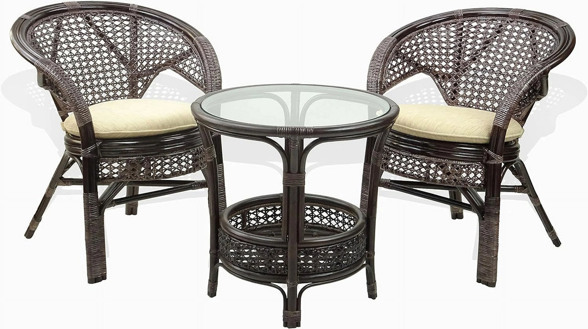 Round Rattan Wicker Coffee Table with Glass Top Y353